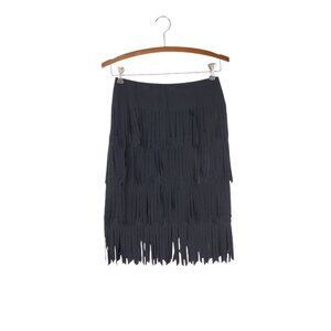 Cache Tiered Fringe Skirt Vintage Black Pull On Knee Length Flapper Art Size 2